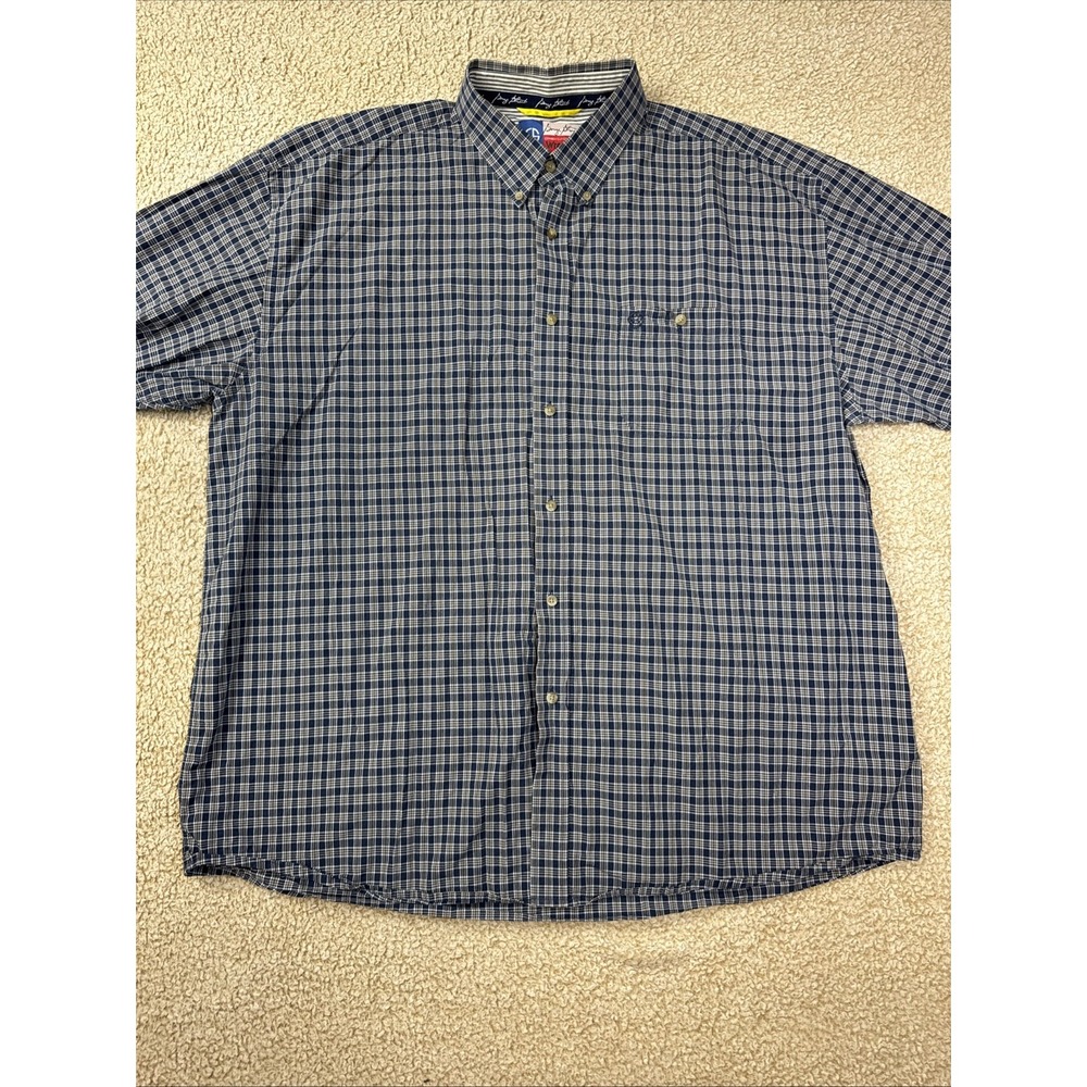 Wrangler Button Down Shirt Mens 3XL George Strait Blue Check L/S‎ Breast Pocket